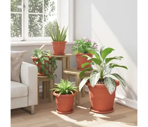 Augalų Vazonai 24 Pcs Raudona Plyta Ø 26 X 21.5 Cm Plastmasė