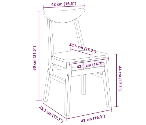 Valgomojo Kėdės 2 Pcs Natūrali 42 X 47.5 X 81 Cm