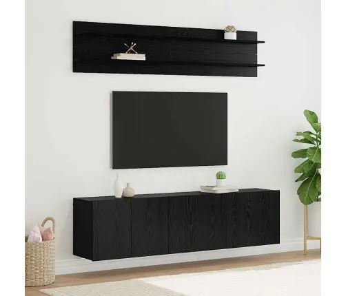 Tv Vienības 6 Pcs Melns Ozols Inženierijas Koks Vidaxl