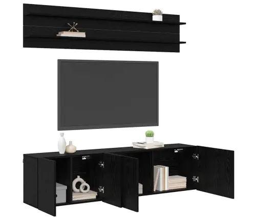 Tv Vienības 6 Pcs Melns Ozols Inženierijas Koks Vidaxl