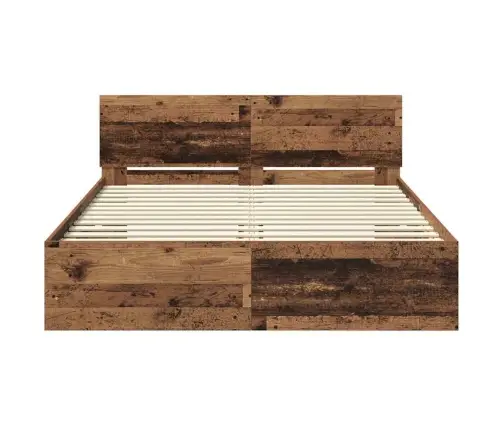 Voodi Raam Led -Ribatuledega Vana Puit 140 X 190 Cm Tehispuit