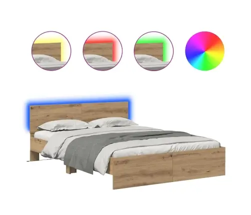 Voodi Raam Led -Ribatuledega Käsitööpuu 135 X 190 Cm Tehispuit