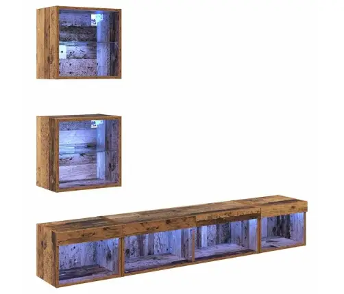 Tv Sienas Komplekti Ar Led 5 Pcs Vecs Koks 100 X 30 X 30 Cm