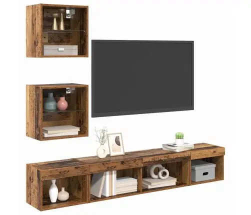 Tv Sienas Komplekti Ar Led 5 Pcs Vecs Koks 100 X 30 X 30 Cm