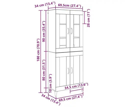 Aukštas Spintelė Juodas Ąžuolas 69,5 X 34 X 180 Cm