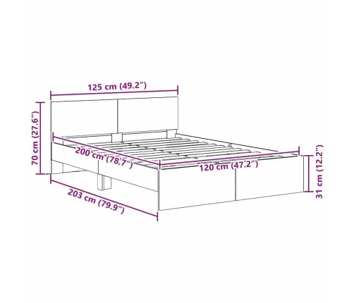 Voodi Raam Led -Ribatuledega Käsitööpuu 120 X 200 Cm Tehispuit