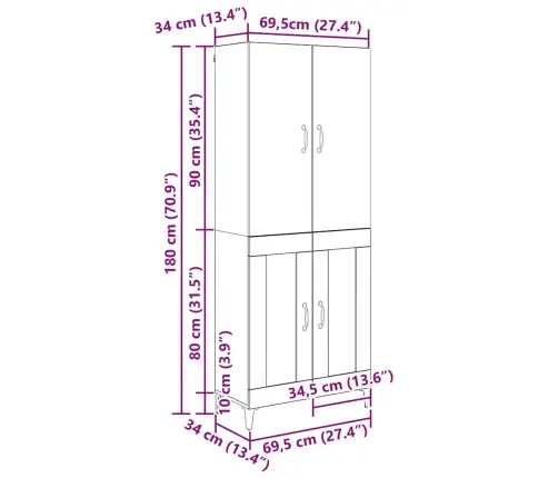 Aukštas Spintelė Juodas Ąžuolas 69,5 X 34 X 180 Cm