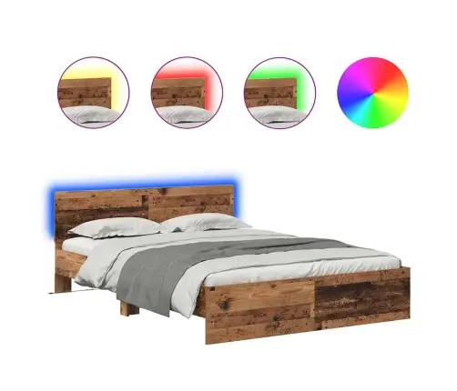 Voodi Raam Led -Ribatuledega Vana Puit 120 X 190 Cm Tehispuit