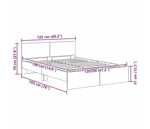 Voodi Raam Led -Ribatuledega Must Tamm 120 X 190 Cm Tehispuit