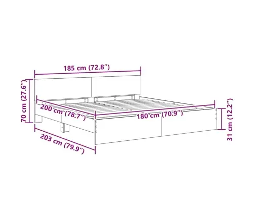 Gultas Rāmis Vecs Koks 180 X 200 Cm Inženierijas Koks Vidaxl