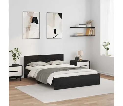 Gultas Rāmis Melns Ozolkoks 140 X 200 Cm Inženierijas Koks Vidaxl