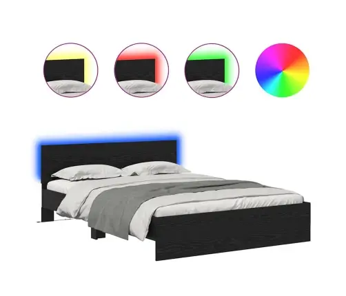 Gultas Rāmis Melns Ozolkoks 140 X 200 Cm Inženierijas Koks Vidaxl