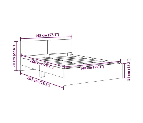 Gultas Rāmis Melns Ozolkoks 140 X 200 Cm Inženierijas Koks Vidaxl