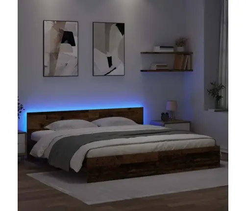 Voodi Raam Led -Ribatuledega Vana Puit 200 X 200 Cm Tehispuit