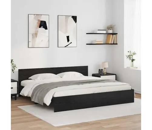 Gultas Rāmis Melns Ozolkoks 200 X 200 Cm Inženierijas Koks Vidaxl