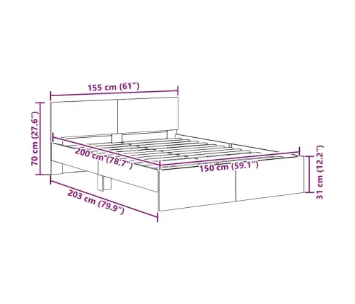 Gultas Rāmis Vecs Koks 150 X 200 Cm Inženierijas Koks Vidaxl