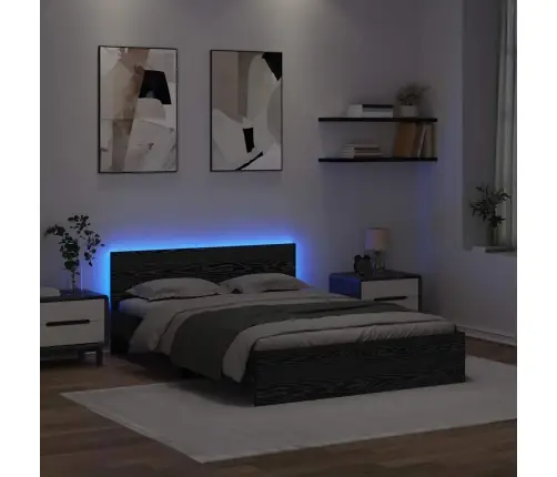 Voodi Raam Led -Ribatuledega Must Tamm 150 X 200 Cm Tehispuit