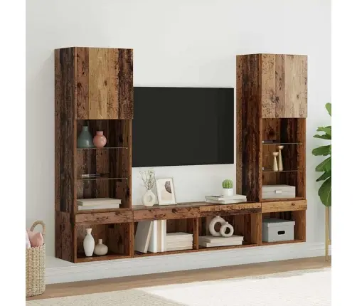 Tv Seinakapid Koos Led-Iga Lediga 5 Pcs Vana Puit Tehispuit