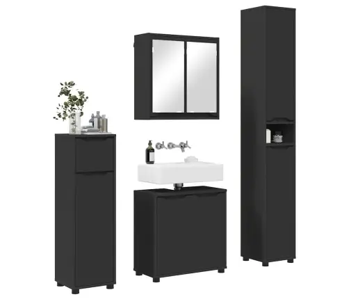 Vannas Istabas Mēbeļu Komplekts 4 Pcs Melna Inženierijas Koks Vidaxl