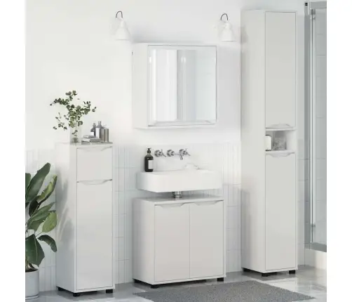 Vannitoa Mööbleset Rattaga 4 Pcs Kergelt Läikiv Valge Tehispuit