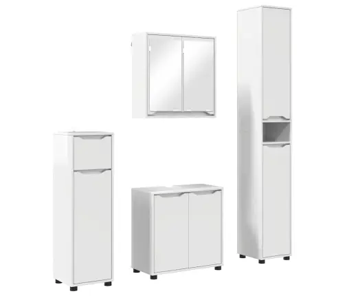 Vannitoa Mööbleset Rattaga 4 Pcs Kergelt Läikiv Valge Tehispuit