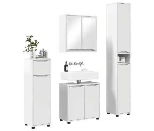 Vannitoa Mööbleset Rattaga 4 Pcs Kergelt Läikiv Valge Tehispuit