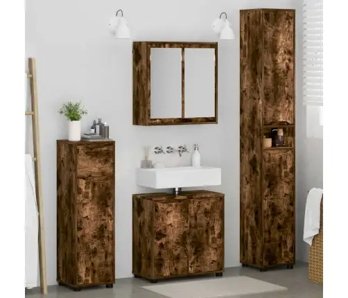 Vonios Baldų Rinkinys 4 Pcs Rūkyta Ąžuolas Apdirbta Mediena