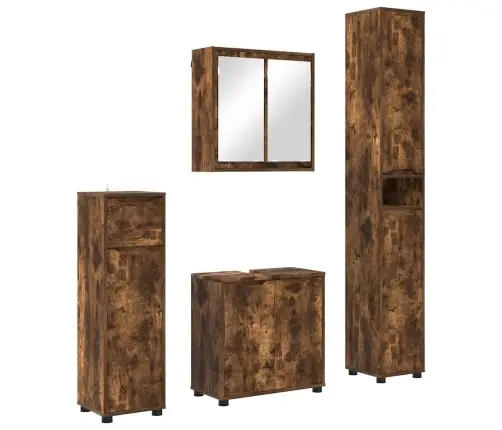 Vonios Baldų Rinkinys 4 Pcs Rūkyta Ąžuolas Apdirbta Mediena