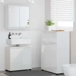 Vannitoa Mööbleset Rattaga 3 Pcs Kergelt Läikiv Valge Tehispuit