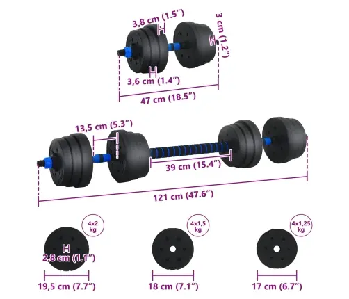 2-In-1 Hantelių Rinkinys Juoda Ir Mėlyna 121 X 19,5 X 19,5 Cm