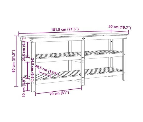 Darbastalis Vaško Ruda 181.5 X 50 X 80 Cm Kietos Pušies Mediena