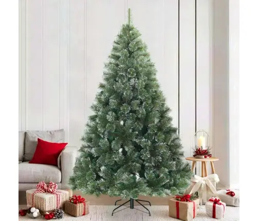 Kunstlik Hingedega Jõulupuu Lume Kaetud Valge 210 Cm Pvc, Teras