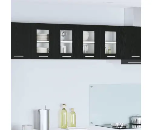 Seinakapp Uksega 2 Pcs Must Tamm 60 X 31 X 40 Cm Tehispuit