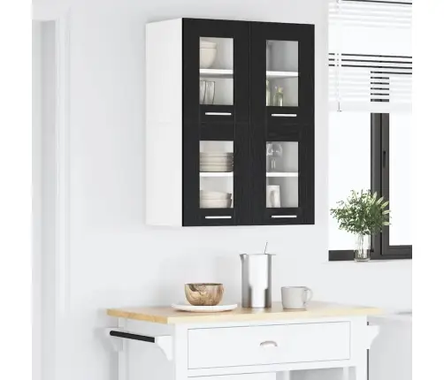 Seinakapp Uksega 2 Pcs Must Tamm 60 X 31 X 40 Cm Tehispuit