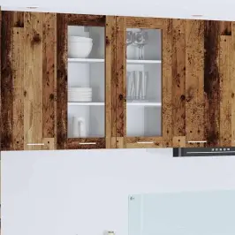 Seinakapp Uksega 2 Pcs Vana Puit 40 X 31 X 80 Cm Tehispuit