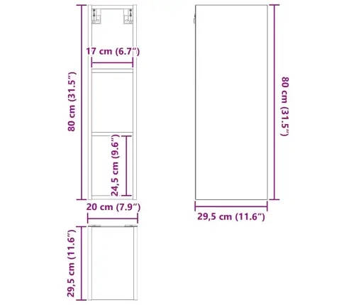 Seinakapp Ladustamisega Must Tamm 20 X 29,5 X 80 Cm Tehispuit