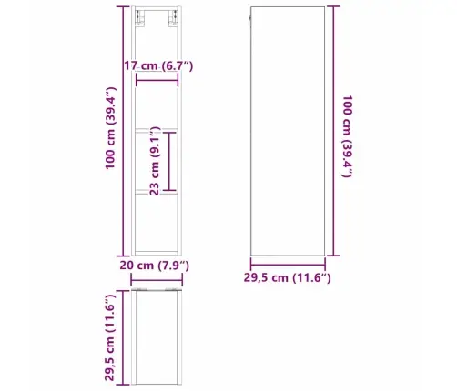 Pakabinama Spintelė Rūkyta Ąžuolas 20 X 29,5 X 100 Cm