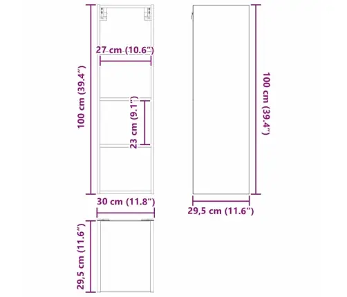 Pakabinama Spintelė Riga Betono Pilka 30 X 29,5 X 100 Cm