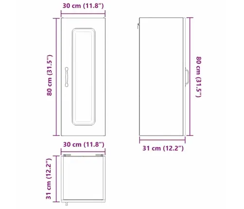 Virtuves Sienas Skapītis 2 Pcs Vecs Koks 30 X 31 X 80 Cm Vidaxl
