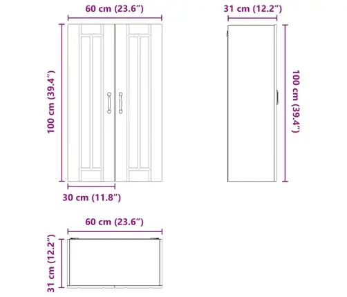 Virtuves Sienas Skapītis Pelēks Sonoma 60 X 31 X 100 Cm Vidaxl