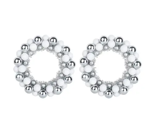 Ziemassvētku Bumbu Vainagi 2 Pcs Balts Un Sudrabs Vidaxl