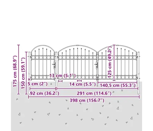 Sodo Tvorelės Vartai Su Arkiniu Viršumi Pilka 4 X 1,25 M
