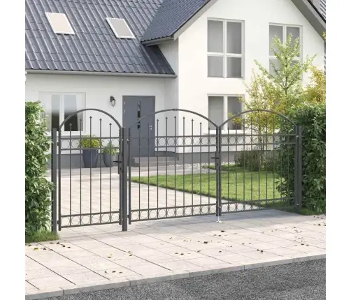 Dārza Žoga Vārti Ar Arkveida Augšu Pelēka 400 X 100 Cm Tērauds Vidaxl