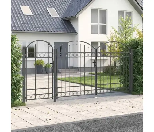 Dārza Žoga Vārti Ar Arkveida Augšu Pelēka 400 X 125 Cm Tērauds Vidaxl