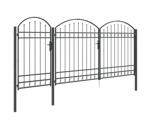 Dārza Žoga Vārti Ar Arkveida Augšu Pelēka 400 X 125 Cm Tērauds Vidaxl