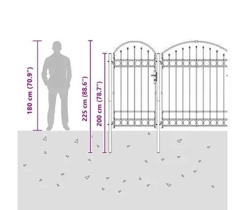Dārza Žoga Vārti Ar Arkveida Augšu Pelēka 400 X 125 Cm Tērauds Vidaxl