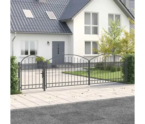 Dārza Žoga Vārti Ar Arkveida Augšu Pelēka 500 X 75 Cm Tērauds Vidaxl