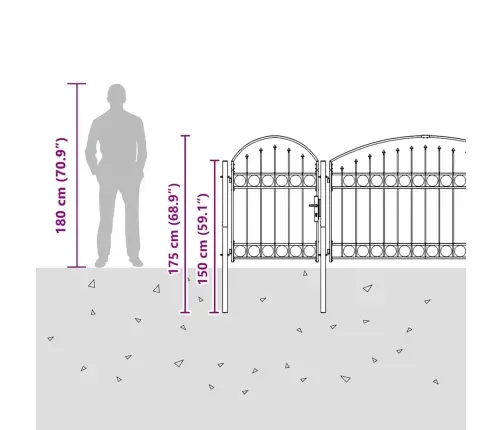 Dārza Žoga Vārti Ar Arkveida Augšu Pelēka 500 X 75 Cm Tērauds Vidaxl