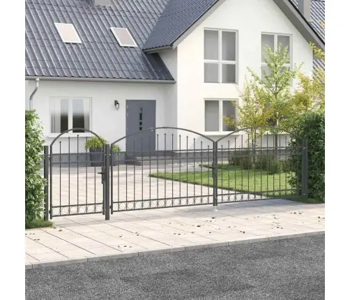 Dārza Žoga Vārti Ar Arkveida Augšu Pelēka 500 X 100 Cm Tērauds Vidaxl