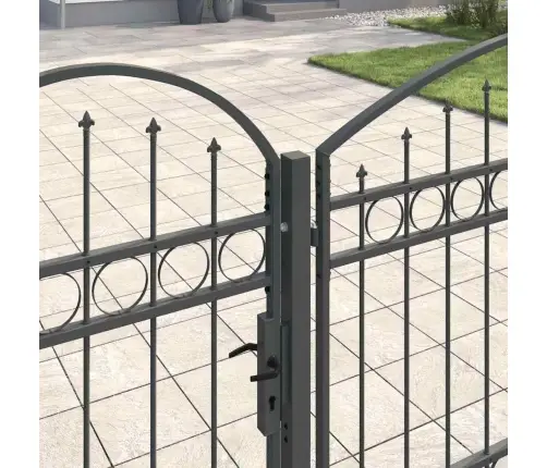 Dārza Žoga Vārti Ar Arkveida Augšu Pelēka 500 X 100 Cm Tērauds Vidaxl